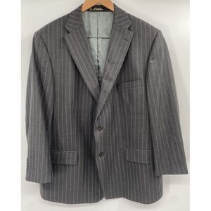 Tom James Blazer Sport Coat 48R Gray Pinstriped‎ Jacket 100% Wool